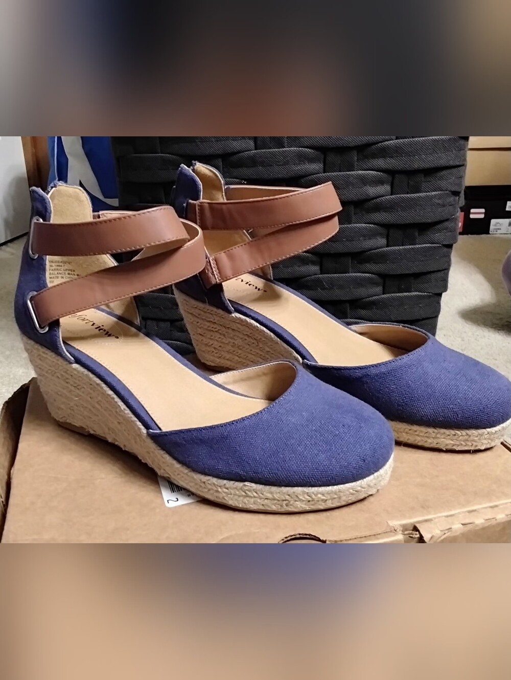 Comfortview Trixie Closed-Toe Espadrille Wedge Sandal, Navy/Brown, Size 9